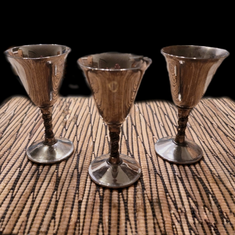 VINTAGE SET 3 SILVER PLATED WINE CORDIALS